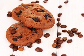 Chocolate chips cookie on wooden background