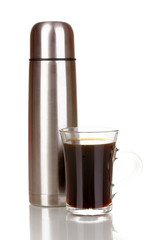 metal thermos with cup isolated on white