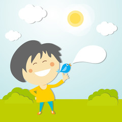 Girl with tweeting bird