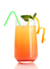 Glass of multicolor cocktail isolated on white