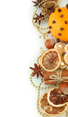 composition of christmas spices, isolated on white