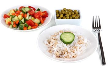 Healthy food on plate isolated on white