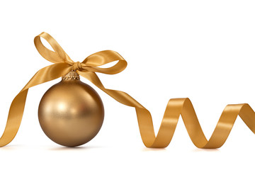 Gold Christmas ball with ribbon