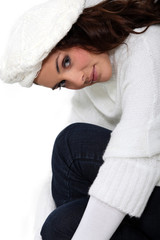 beautiful young woman wearing woolen clothes