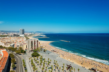 Naklejka premium Aerial view of the Harbor district in Barcelona, Spain
