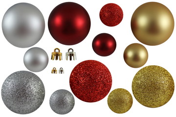 Gold silver and Red Xmas Balls Isolated