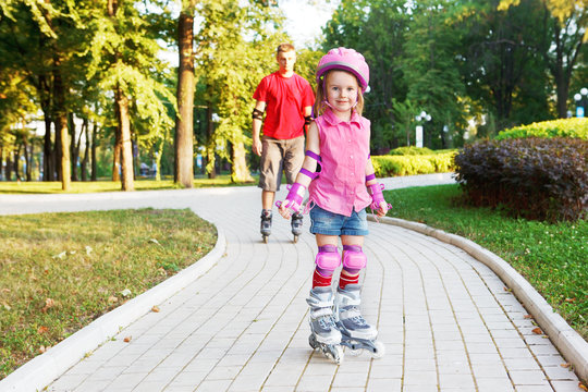 Preschool beginner in roller skates