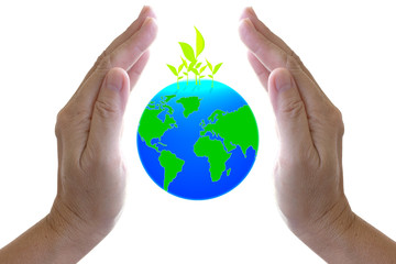 abstract globe in the hand, protect our world, save the earth