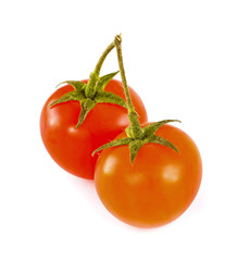Two tomatoes on a white background