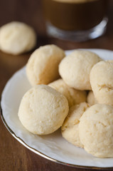 Mini shortbread biscuits close up, selective focus