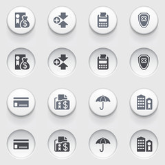 Banking icons on white buttons. Set 1.