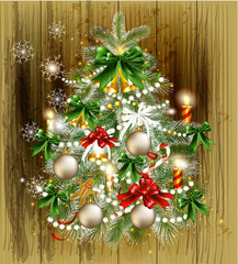 Christmas card with decorated xmas tree