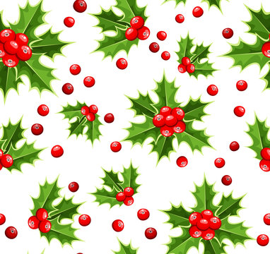 Vector seamless background with Christmas holly.