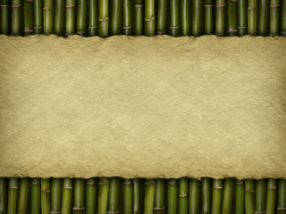 Crumpled paper sheet on bamboo background