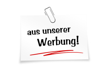 Notizzettel weiß mit Büroklammer - aus unserer Werbung!
