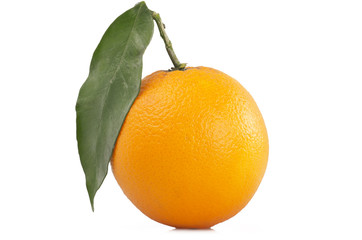 Ripe orange close up on white background