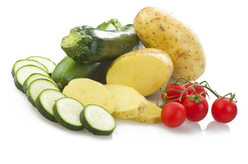fresh vegetables close up on the white background