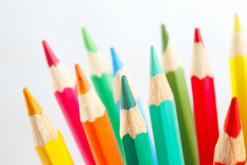 Fototapeta premium Color pencils for art on a white background closeup