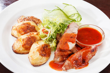 grilled meat with vegetables