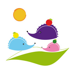 happy family  decorative hedgehogs, Vector