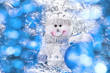 Christmas background with snowman and balls