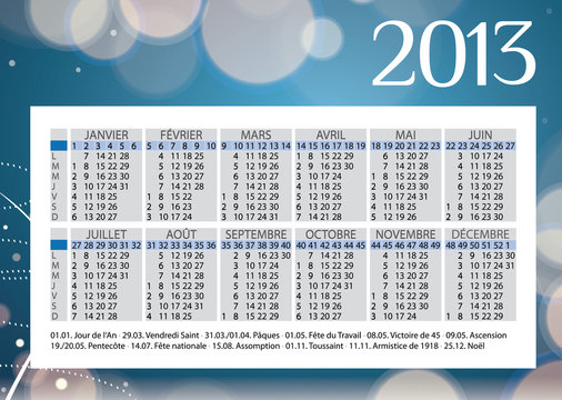 Calendrier ann&eacute;e 2013 en Fran&ccedil;ais