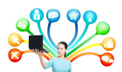 Young women pointing downward trend