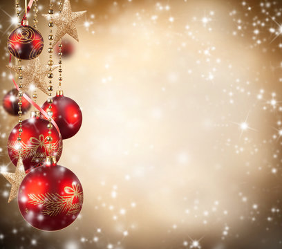  Christmas theme with red glass balls and free space for text