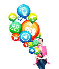 Young women pointing downward trend