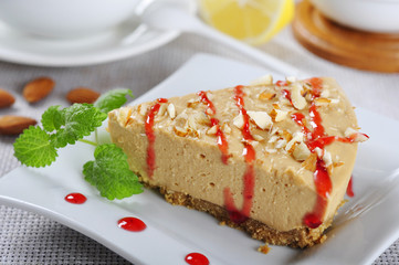 Slice of caramel cheesecake