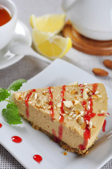 Slice of caramel cheesecake