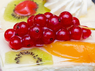 Früchtekuchen mit Obst und Preiselbeeren