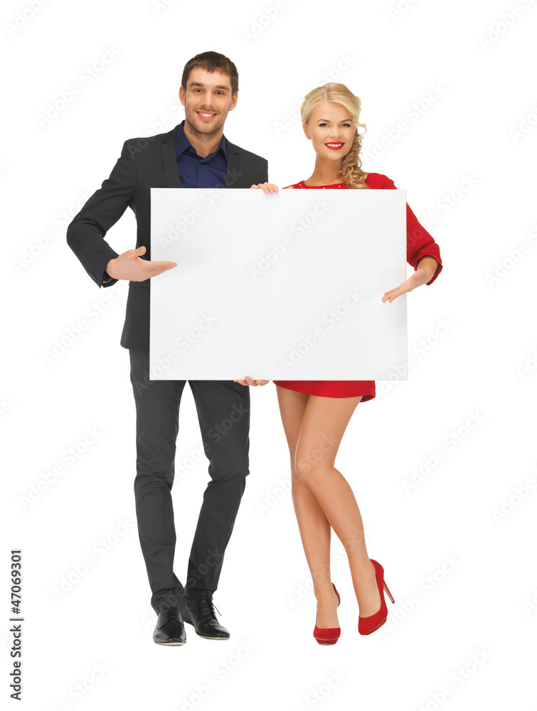 Canvas Prints couple holding big blank board