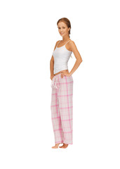 happy and smiling woman in cotton pajamas