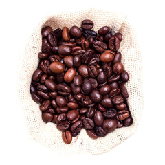 Coffee seeds on the white background