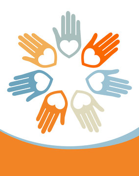 Circle of colorful hands with copy space vector.