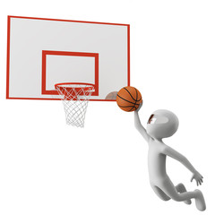 3d man throws the ball to the basket. 3d image. On a white backg
