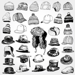 Collection of Hats Hand Drawn - 47072123