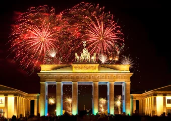 Fotobehang Berlijn, Brandenburger Tor, vuurwerk, oudejaarsavond © flyinger
