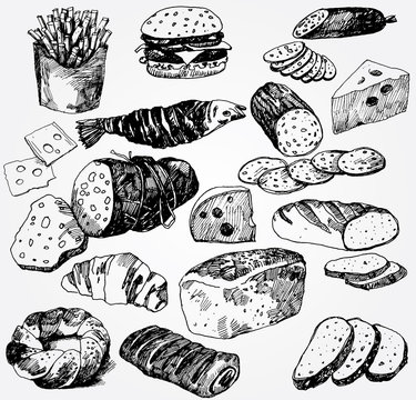 Set of Different Food Hand Drawn