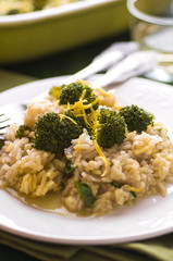 Pilaff with broccoli and lemon peel