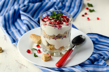 Cottage cheese dessert with biscuits and grenades