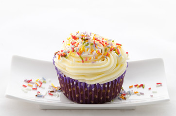 cupcake buttercream on a plate and sprinkles