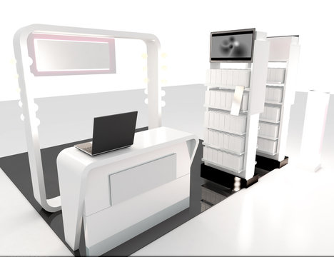 3D render with design shelf and counter