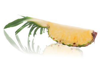 Fototapeta na wymiar quarter cut of ripe whole pineapple isolated on white background