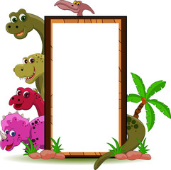 funny dinosaur cartoon with blank sign © sunlight789
