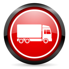 delivery round red glossy icon on white background