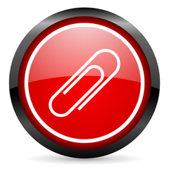 paper clip round red glossy icon on white background