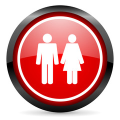 couple round red glossy icon on white background
