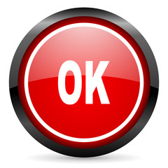 ok round red glossy icon on white background